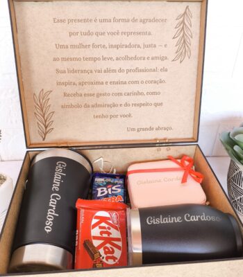 kit presente doce aconchego com copos gravados e caixa MDF personalizada