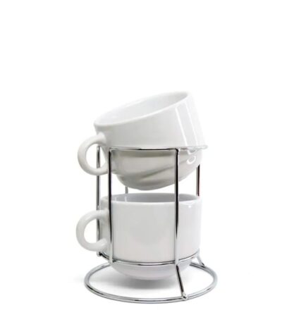 torre com xícaras de cerâmica personalizada 180ml e suporte de metal