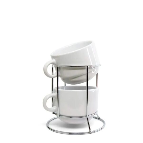 torre com xícaras de cerâmica personalizada 180ml e suporte de metal